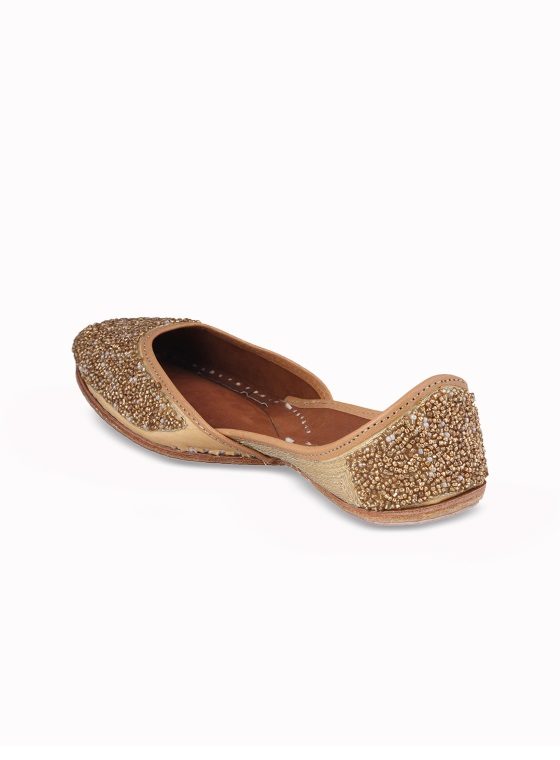 Women Gold-Toned Solid Leather Mojaris